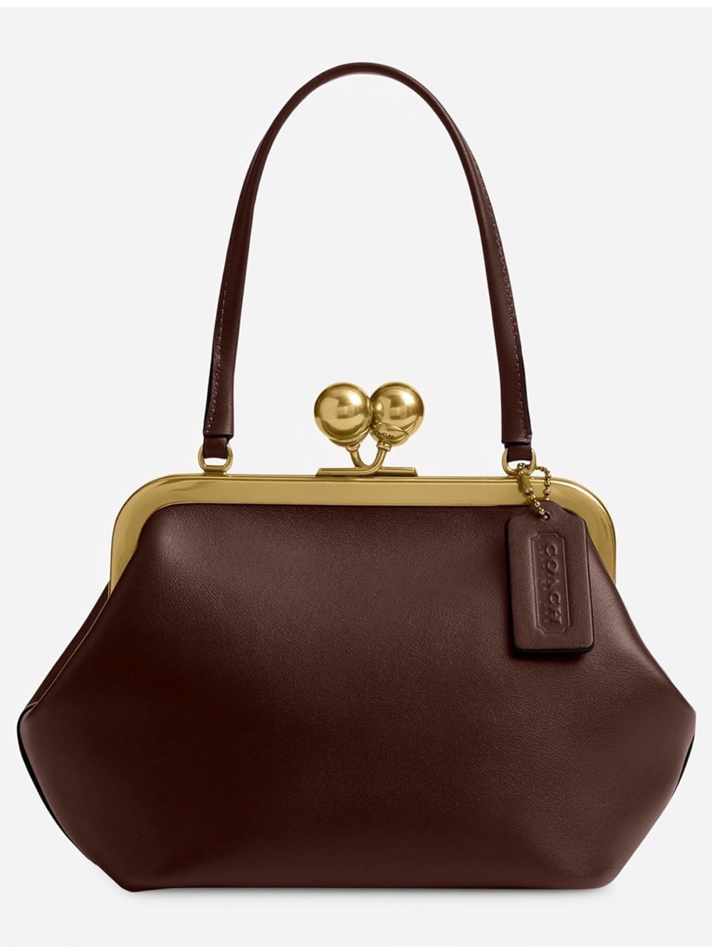 ♥️COACH NWT Maple Kiss lock 16 Leather Frame Top-Handle Bag with Brass Hardware - Picture 1 of 7